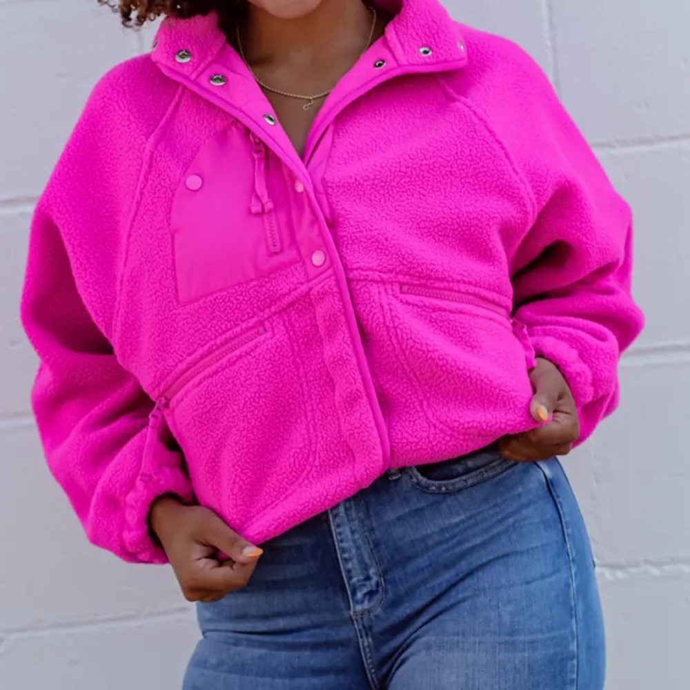 Hot pink fleece bomber jacket